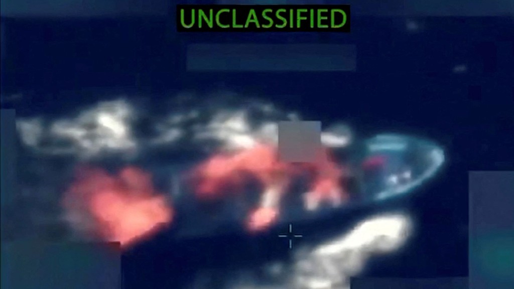 Video shows one of four U.S. strikes on vessels in what is given as Eastern Pacific. Reuters