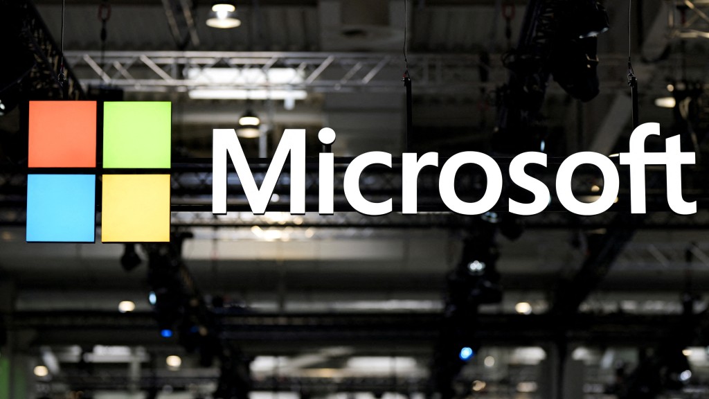 A view shows the Microsoft logo. (Reuters)