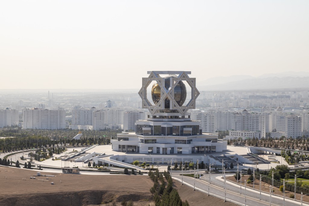 (FILES) A view of the Wedding Palace taken in central Ashgabat on August 2, 2025. (Photo by STRINGER / AFP)