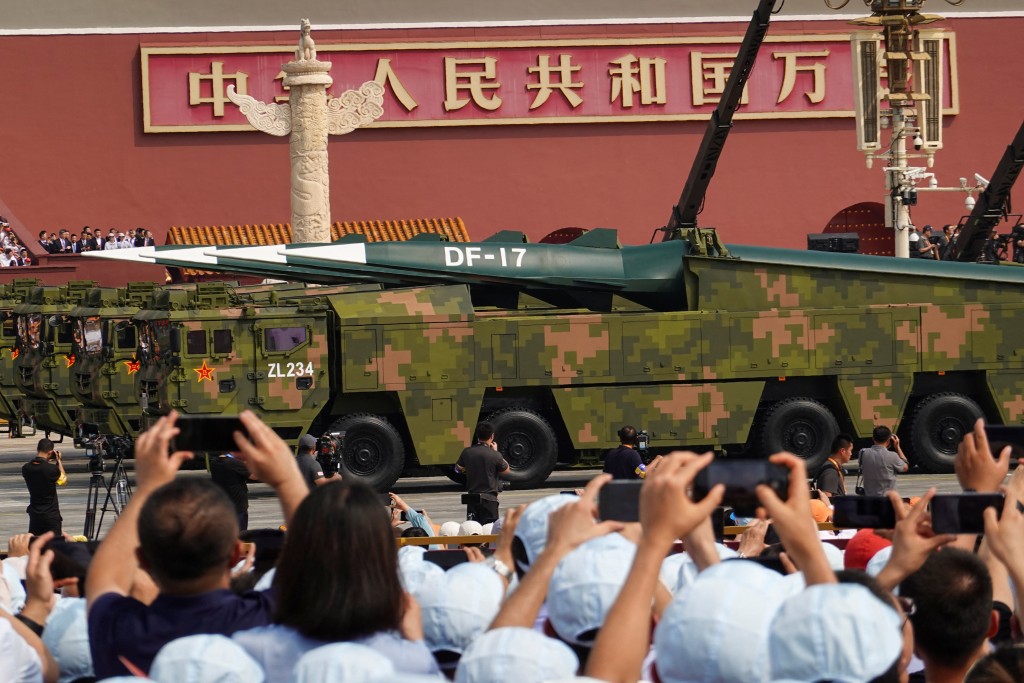 DF-17 hypersonic missiles are displayed during a military parade to mark the 80th anniversary of the end of World War Two, in Beijing, China, September 3, 2025. (Reuters)
