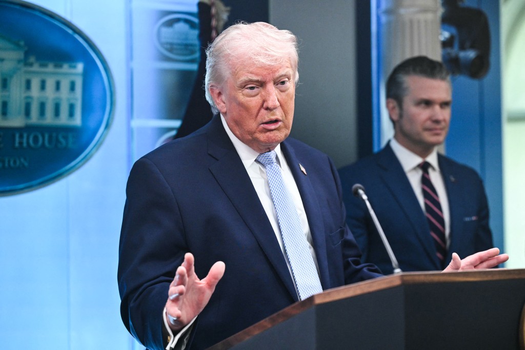US President Donald Trump speaks about the conflict in Iran in the James S. Brady Press Briefing Room of the White House on April 6, 2026 in Washington, DC. (Photo by SAUL LOEB / AFP)