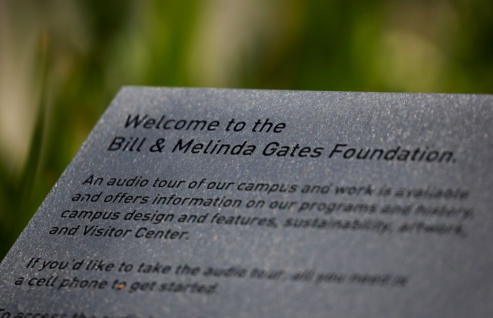 A welcome plaque outside the Bill & Melinda Gates Foundation in Seattle, Washington, U.S. May 5, 2021. A welcome plaque outside the Bill & Melinda Gates Foundation in Seattle, Washington, U.S. May 5, 2021.