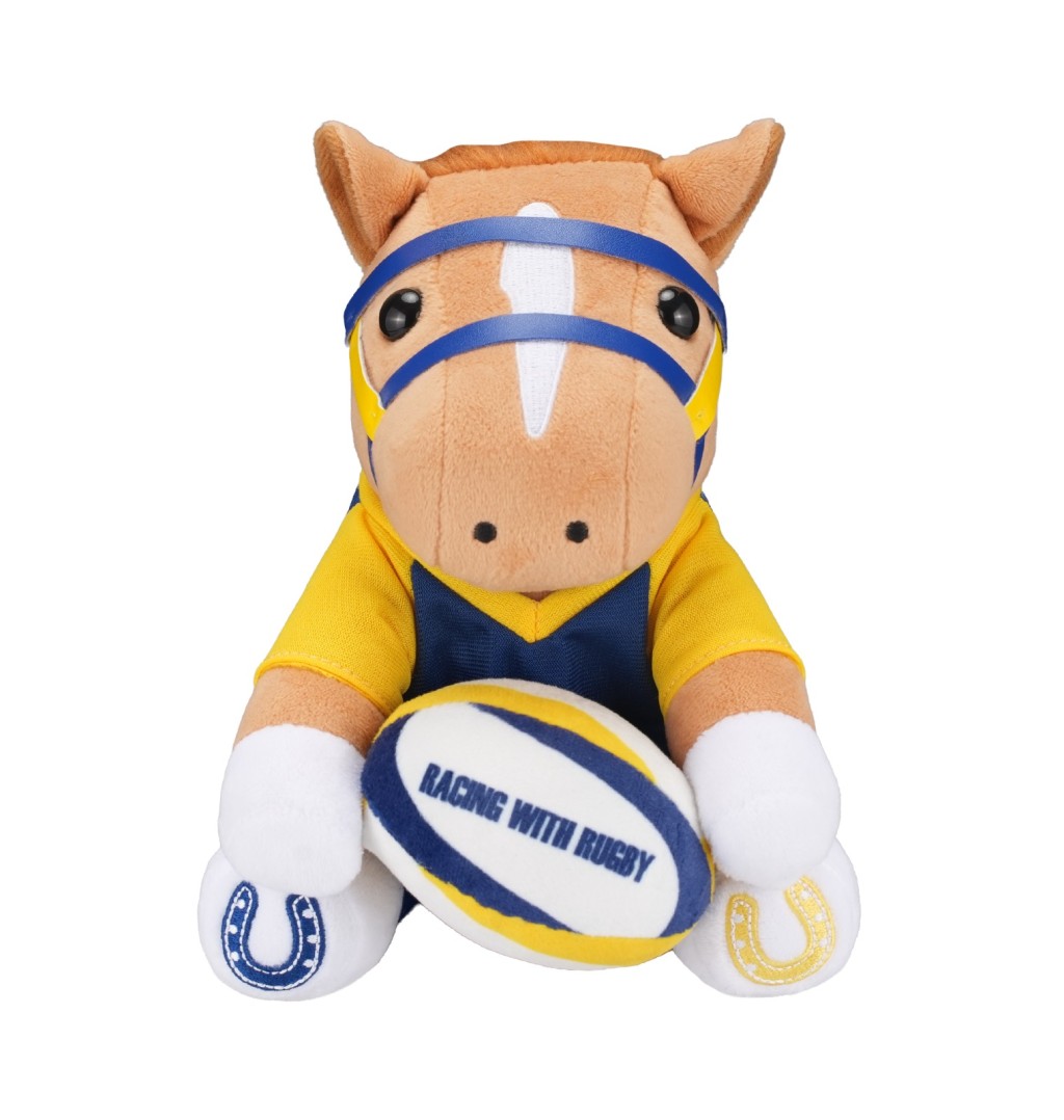 Rugby-themed horse plush and other merchandise will be available for sale in line with the event theme.