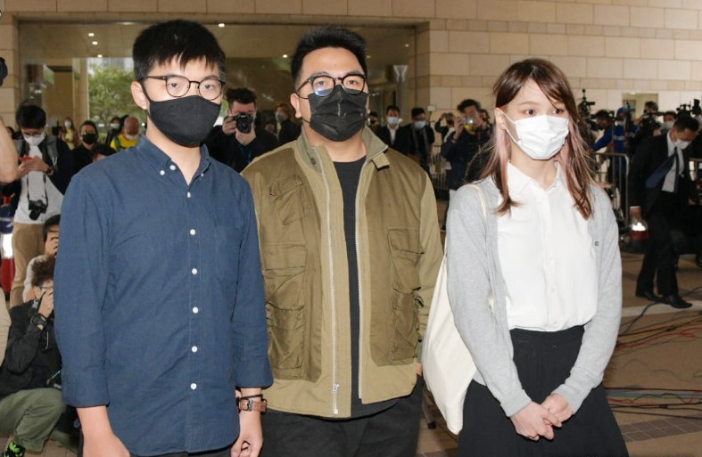 Joshua Wong Chi-fung (starting on the left), Ivan Lam Long-yin and Agnes Chow Ting have been sentenced to 13.5 months, seven months and 10 months respectively. File Photo. Joshua Wong Chi-fung (starting on the left), Ivan Lam Long-yin and Agnes Chow Ting have been sentenced to 13.5 months, seven months and 10 months respectively. File Photo.