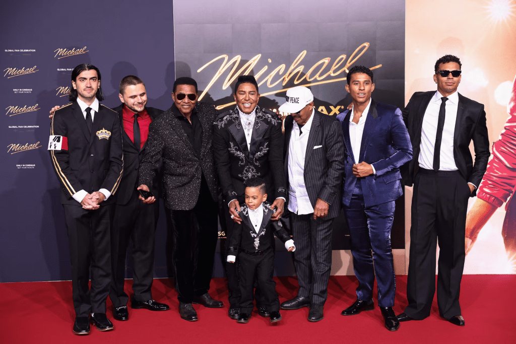 Members of the Jackson family, including Bigi Jackson, Prince Jackson, Jackie Jackson, Jermaine Jackson, and Marlon Jackson, attend the international premiere of "Michael," the biopic about pop legend Michael Jackson, in Berlin, Germany, April 10, 2026. REUTERS/Nadja Wohlleben 