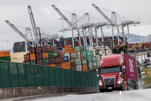 Shipping containers are seen at the port of Oakland, as trade tensions continued over U.S. tariffs with China, in Oakland, California, U.S., May 12, 2025. REUTERS/Carlos Barria/File Photo