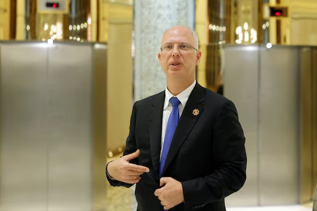 The head of Russia's sovereign wealth fund Kirill Dmitriev speaks to members of the delegation and journalists after the U.S.-Russia talks in Riyadh, Saudi Arabia, February 18, 2025. REUTERS/Maxim Shemetov The head of Russia's sovereign wealth fund Kirill Dmitriev speaks to members of the delegation and journalists after the U.S.-Russia talks in Riyadh, Saudi Arabia, February 18, 2025. REUTERS/Maxim Shemetov