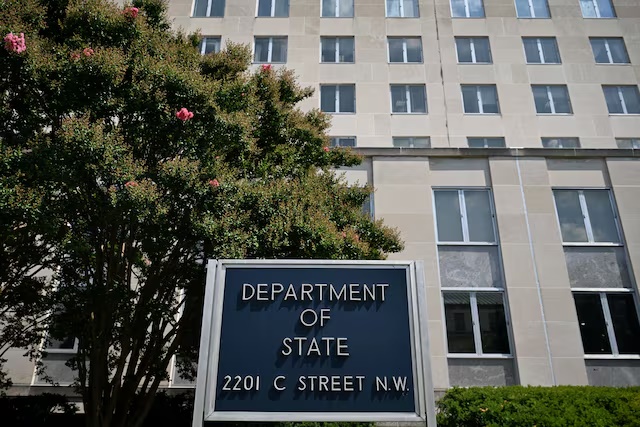 A general view of a U.S. State Department sign outside the U.S. State Department building in Washington, D.C., U.S., July 11, 2025. REUTERS/Annabelle Gordon/File Photo