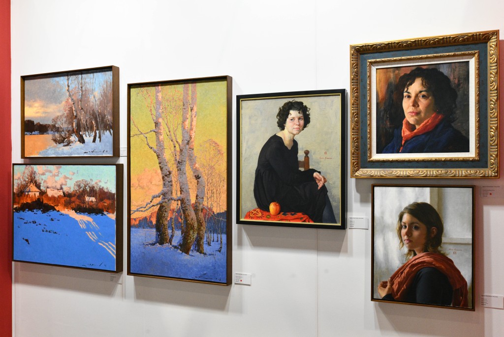 Works by Arsen Kurbanov and Nikita Mogilevtsev displayed at the Affordable Art Fair.