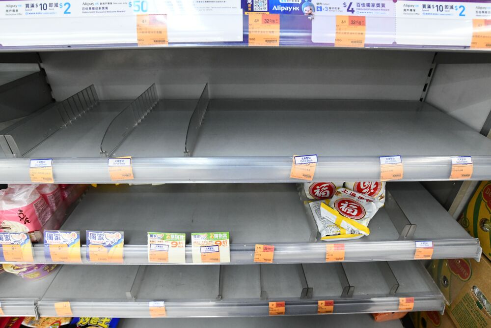 Supermarket shelves were emptied on Monday. Supermarket shelves were emptied on Monday.