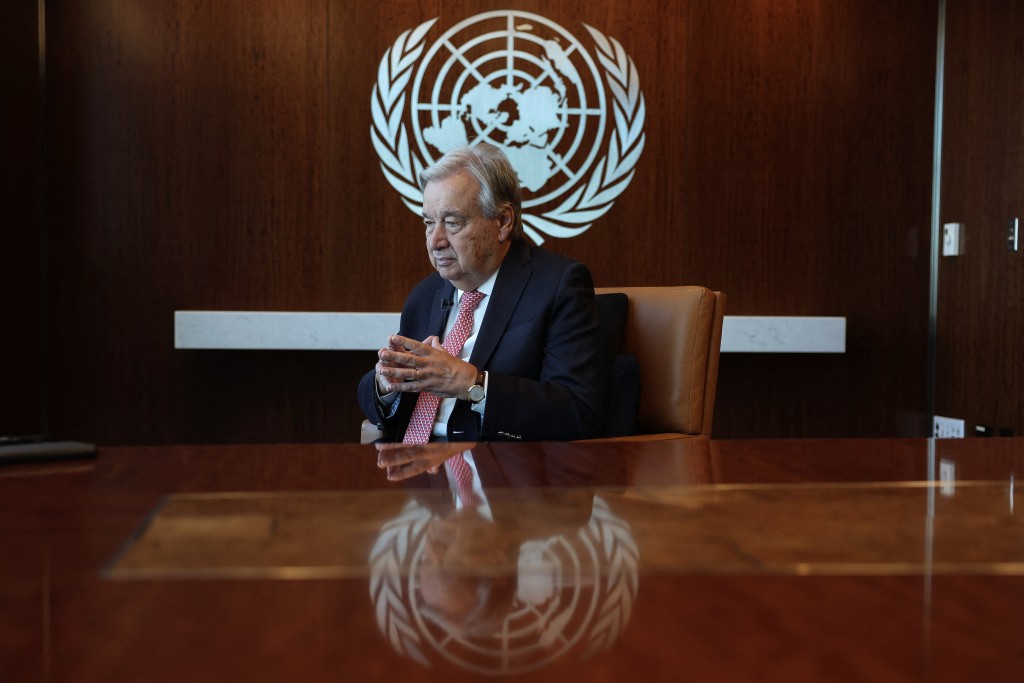 UN Secretary-General Antonio Guterres speaks during an AFP interview ahead of the 80th session of the United Nations General Assembly (UNGA 80) at UN headquarters in New York on September 19, 2025. The first day of high-level General Debate for the 80th session of the UN General Assembly will begin on September 23, 2025. (Photo by ANGELA WEISS / AFP)