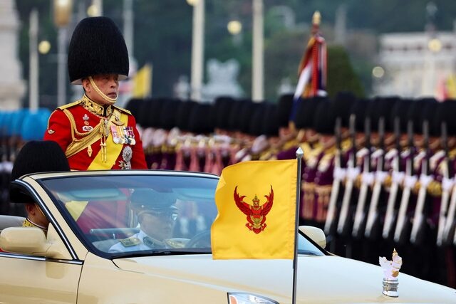 Thailand's King Maha Vajiralongkorn reviews the guard of honour, during a trooping of the colours ceremony to mark the 72nd birthday of Thailand's King Maha Vajiralongkorn in Bangkok, Thailand, December 3, 2024. REUTERS/Athit Perawongmetha