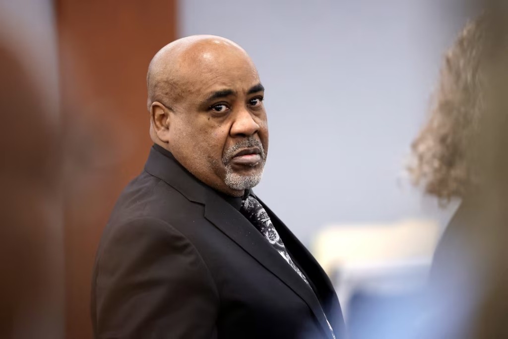  Duane Davis stands during a break in closing arguments in his murder trial, related to the 1996 killing of rapper Tupac Shakur, in Clark County District Court at the Regional Justice Center in Las Vegas, Nevada, U.S., August 31, 2026. REUTERS/Steve Marcus/Pool