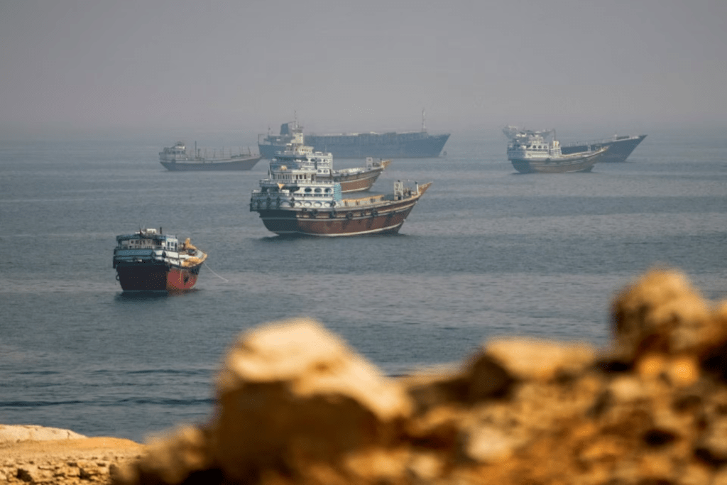 Vessels near the Strait of Hormuz, as seen from Musandam, Oman, August 31, 2026. REUTERS/Stringer/File Photo