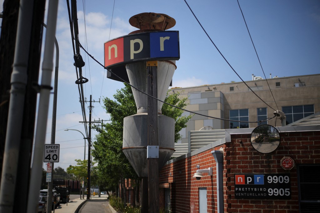 The logo of the National Public Radio is pictured on the day National Public Radio and three Colorado public radio stations sued the Trump administration over the president's executive order to cut federal funding for public broadcasting, at its West office in Culver City, California, U.S., May 27, 2025. (Reuters)