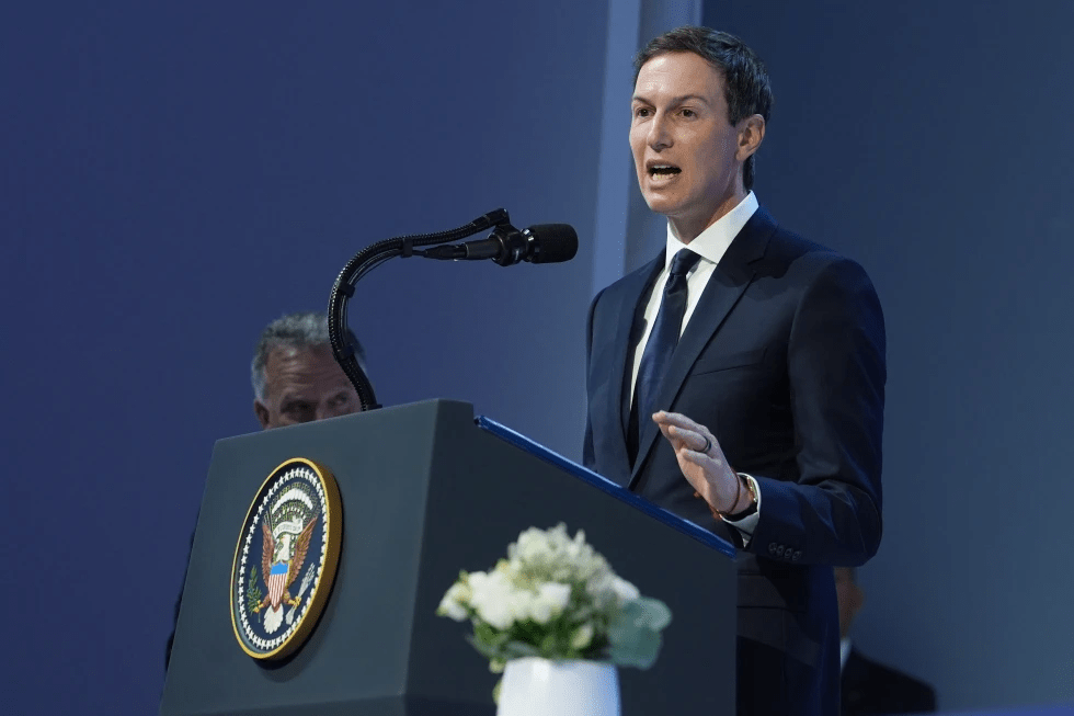 Jared Kushner speaks after the signing of a Board of Peace charter during the Annual Meeting of the World Economic Forum in Davos, Switzerland, Thursday, Jan. 22, 2026. (AP Photo/Evan Vucci)