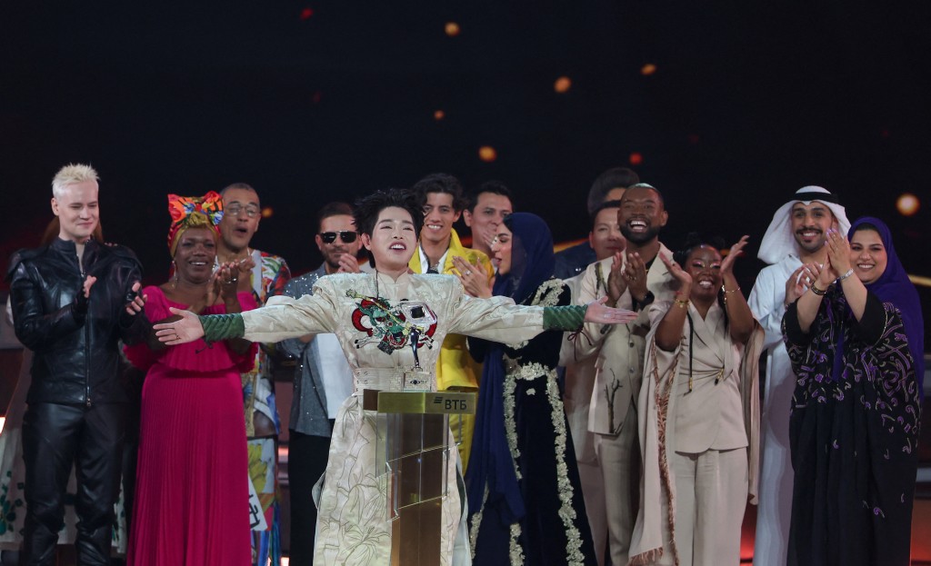 Duc Phuc, who represents Vietnam, reacts after winning the Intervision International Music Contest 2025 in Moscow, Russia, September 21, 2025. (Reuters)