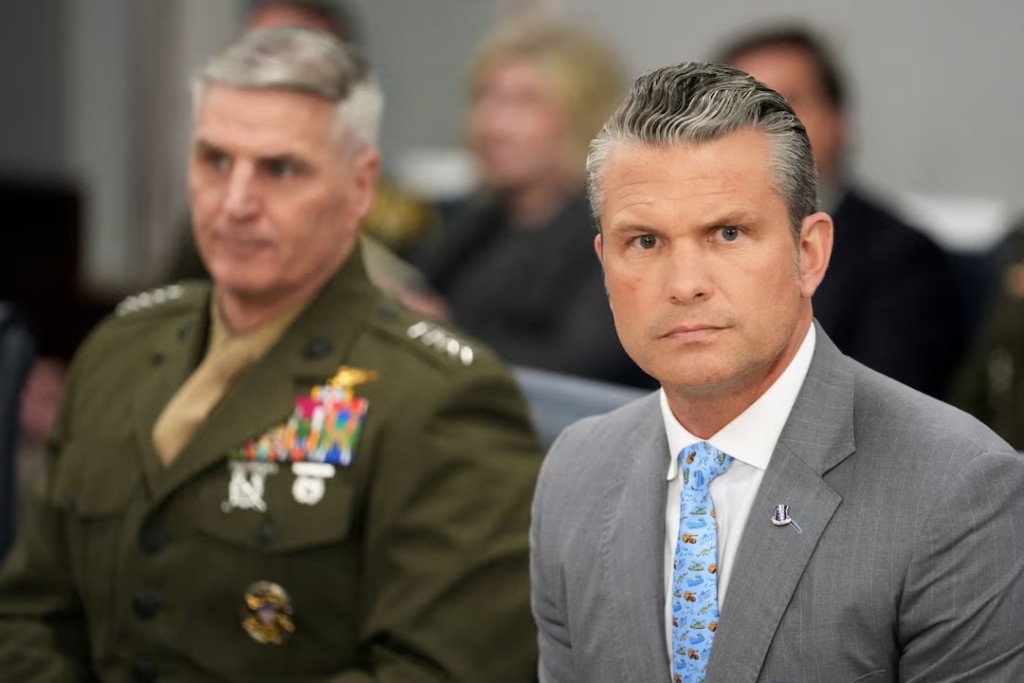 US Defense Secretary Pete Hegseth looks on during a meeting with Britain's Defence Minister Wes Streeting at the Pentagon, Arlington, Virginia, US, October 15, 2026. REUTERS/Nathan Howard/File Photo