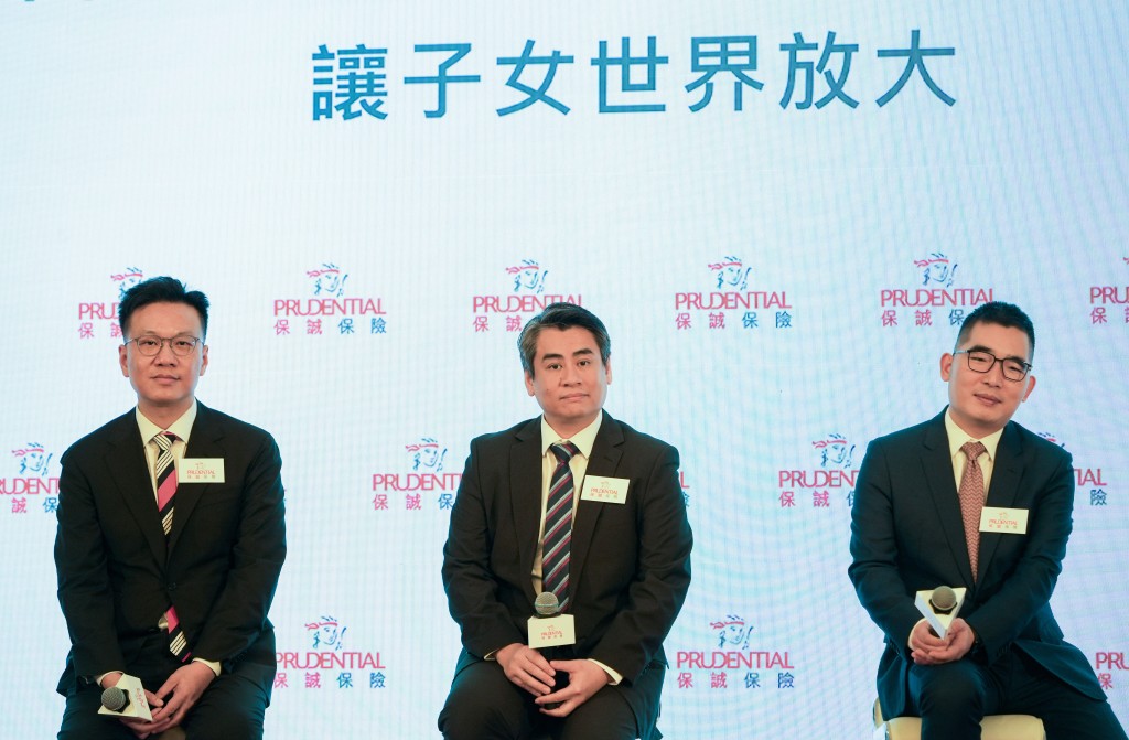 (from left to right) Ivan Choi, chief customer & marketing officer of Prudential Hong Kong; Fliex Fung, chief product officer of of Prudential Hong Kong; Gao Huasheng, vice dean of the international institute of finance at Fudan University and professor of finance