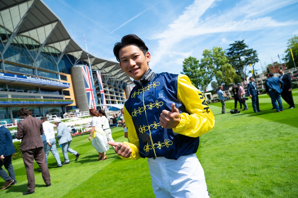 A jubilant Jerry Chau following his Shergar Cup Dash success.