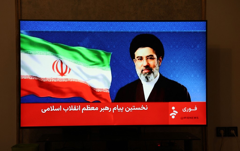 This photo taken in Tehran shows a statement by Iran's new supreme leader Mojtaba Khamenei being televised on March 12, 2026. (AFP)