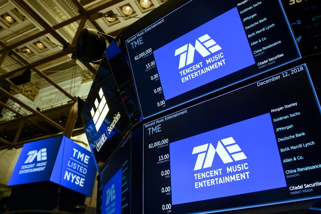 Tencent Music Entertainment celebrates the company's IPO on the floor of the New York Stock Exchange in New York. Reuters