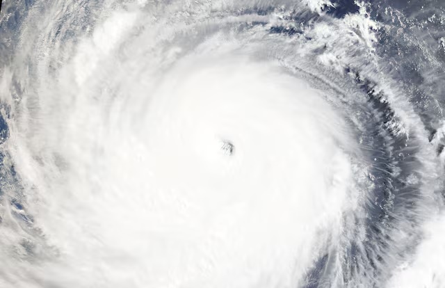 A satellite image shows Super Typhoon Bavi over the Philippine Sea on July 8, 2026. NASA WORLDVIEW/Handout via REUTERS