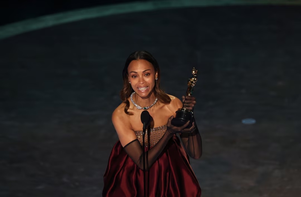 Zoe Saldana wins the Oscar for Best Supporting Actress for 'Emilia Perez' during the Oscars show at the 97th Academy Awards in Hollywood, Los Angeles, California, U.S., March 2, 2025. (Reuters) Zoe Saldana wins the Oscar for Best Supporting Actress for 'Emilia Perez' during the Oscars show at the 97th Academy Awards in Hollywood, Los Angeles, California, U.S., March 2, 2025. (Reuters)