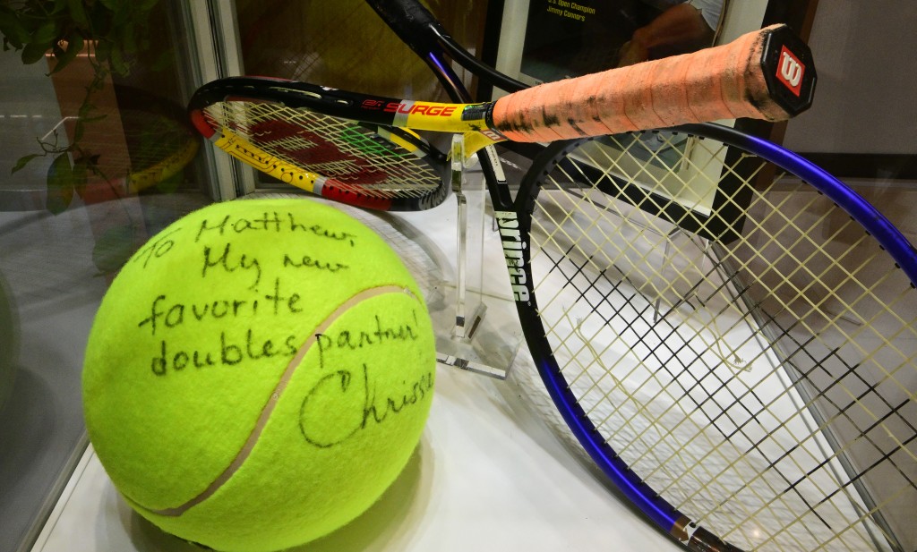 Photo by FREDERIC J. BROWN / AFP A message written on a tennis ball by retired US tennis player Chris Evert to late US actor Matthew Perry, is displayed ahead of "The Matthew Perry Estate Auction" at Heritage Auctions in Beverly Hills, California, on May 19, 2026.