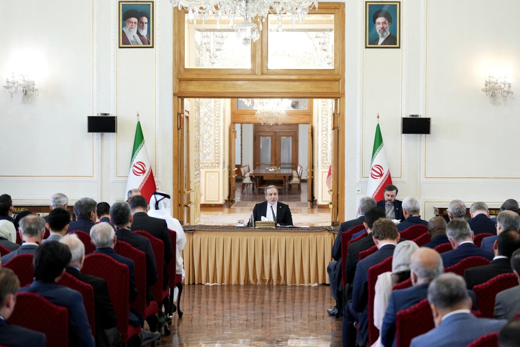Photo by HANDOUT / IRAN'S FOREIGN MINISTER / AFP  This handout photograph taken and released by the Iranian Foreign Ministry on June 16, 2026, shows Iranian Foreign Minister Abbas Araghchi speaking about the agreement reached with the United States and regional developments at a meeting with ambassadors and diplomatic representatives from foreign countries in Tehran.