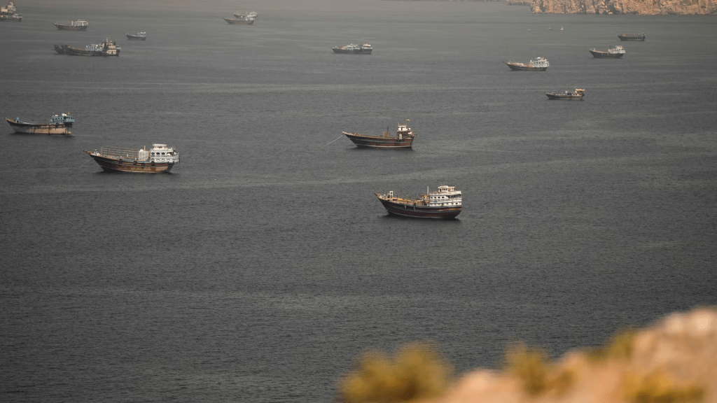 Vessels at the Strait of Hormuz, as seen from Musandam, Oman, June 18, 2026. REUTERS/Stringer