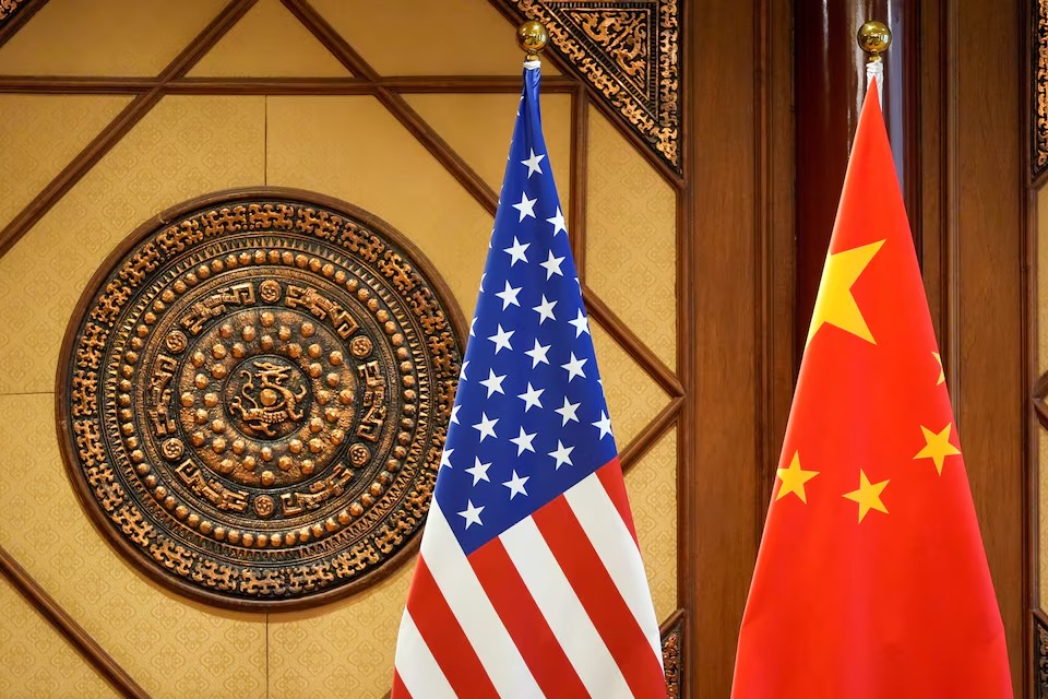 Flags of the U.S. and China sit in a room where U.S. Secretary of State Antony Blinken meets with China's Minister of Public Security Wang Xiaohong at the Diaoyutai State Guesthouse, April 26, 2024, in Beijing, China. (Reuters) Flags of the U.S. and China sit in a room where U.S. Secretary of State Antony Blinken meets with China's Minister of Public Security Wang Xiaohong at the Diaoyutai State Guesthouse, April 26, 2024, in Beijing, China. (Reuters)