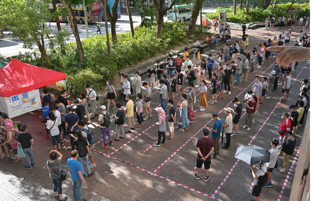 Voters outside the polling station at Tai Po Plaza at the two-day primary election, organized by the Power of Democracy last year on July 11.
