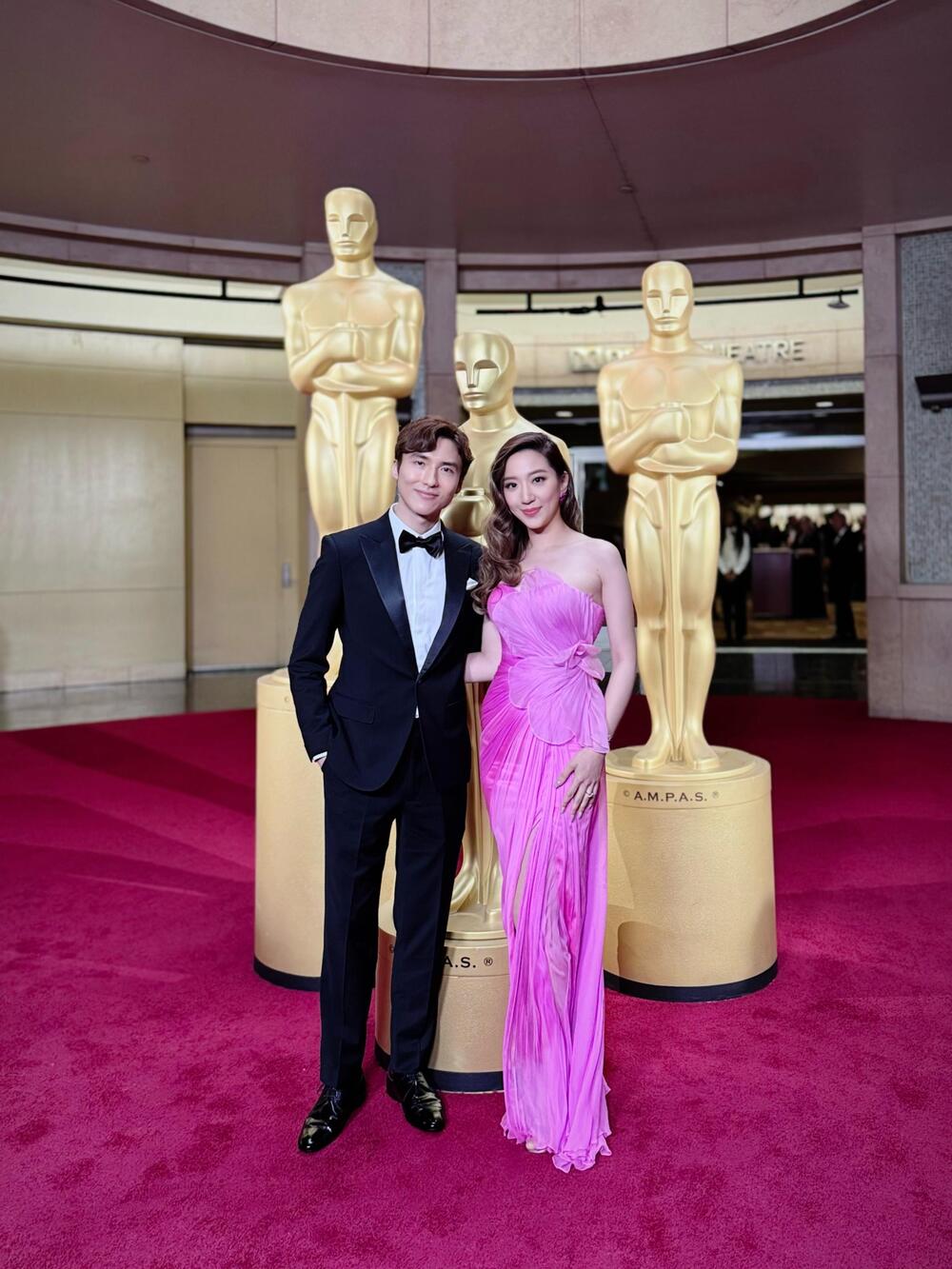 Sing Tao News Corporation chairman Karson Choi Ka-tsan and his wife Irene Wang attend the Oscars gala.
