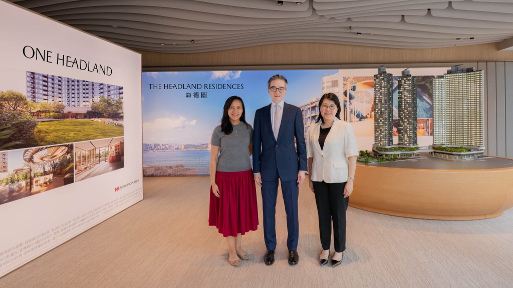 Adrian To, middle, Eugenia Lee, general manager of residential (Hong Kong) at Swire Properties, left, and Swire Properties head of residential sales (Hong Kong) Fanny Chiu.