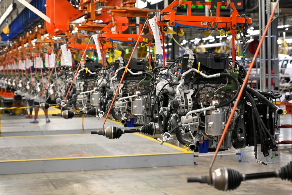 Engines assembled are pictured as they make their way through the assembly line at the General Motors (GM) manufacturing plant in Spring Hill, Tennessee, U.S.August 22, 2019. Picture taken August 22, 2019.  REUTERS