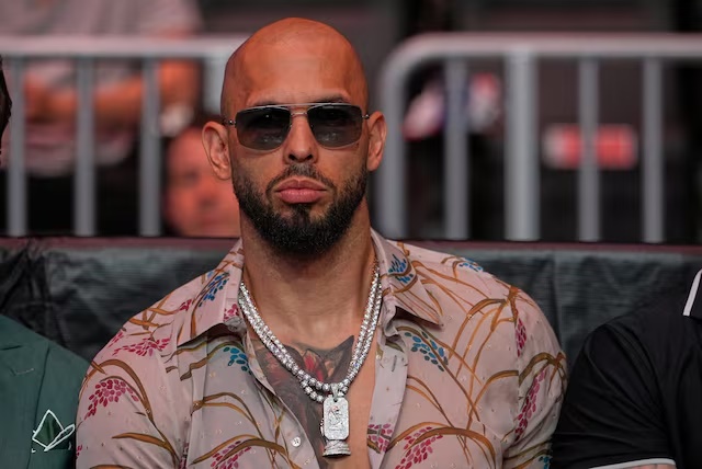 Andrew Tate arrives before U.S. President Donald Trump to attend UFC 327 at Kaseya Center, Miami, U.S., April 11, 2026. Julia Demaree Nikhinson/Pool via REUTERS