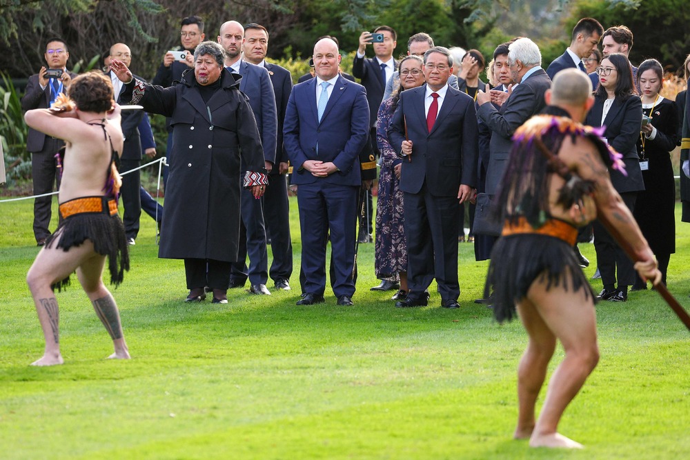 Li Qiang takes part in a traditional Indigenous Maori welcome at the Government House. AFP Li Qiang takes part in a traditional Indigenous Maori welcome at the Government House. AFP