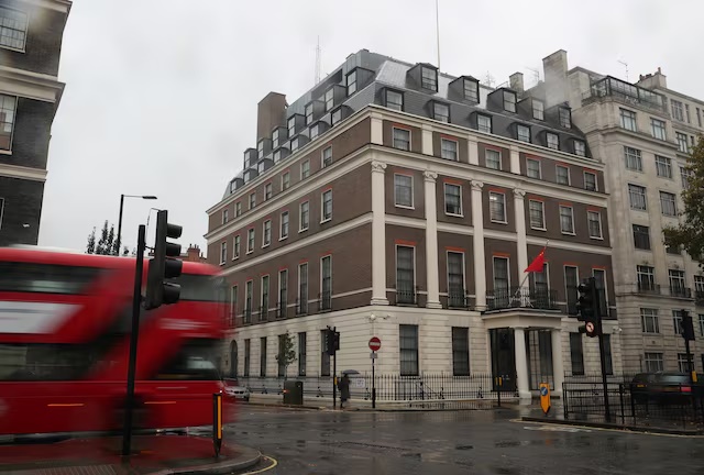 A general view of the Chinese Embassy in London, Britain, October 24, 2019. REUTERS/Hannah McKay/File Photo