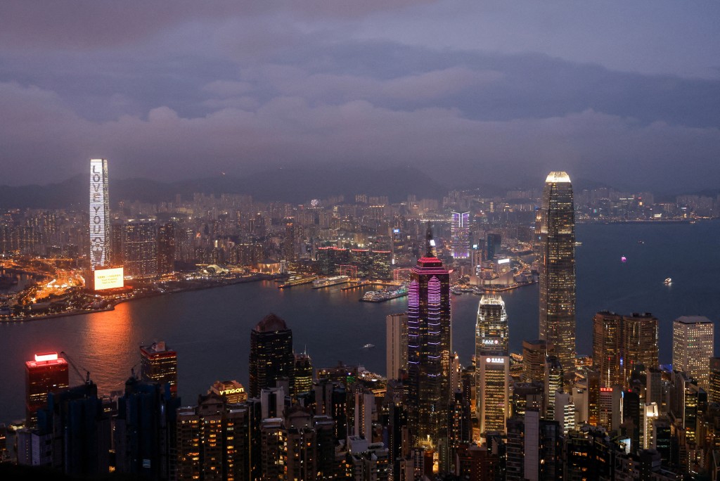 An evening view of the financial Central district and Victoria Harbour in Hong Kong, China, May 9, 2023. REUTERS