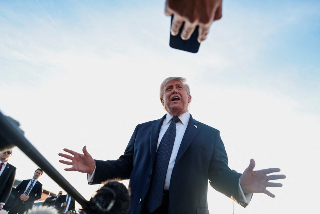U.S. President Donald Trump speaks to the media upon arrival at Paris Orly airport, following the G7 Summit, in Orly, France, June 17, 2026. REUTERS