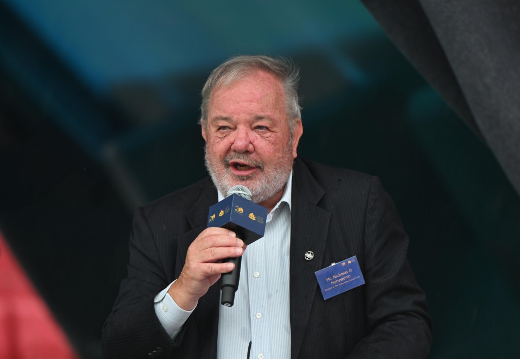 Club Steward Nicholas Hunsworth delivers a speech at the completion ceremony of the Hong Kong Maritime Museum Jockey Club Anchor Plaza.