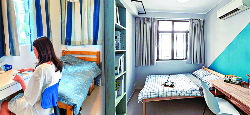 Contented Living's renovated tenement on Canton Road, near left, provides 44 co-living places, each of which costs below HK$6,000 a month. (SING TAO)