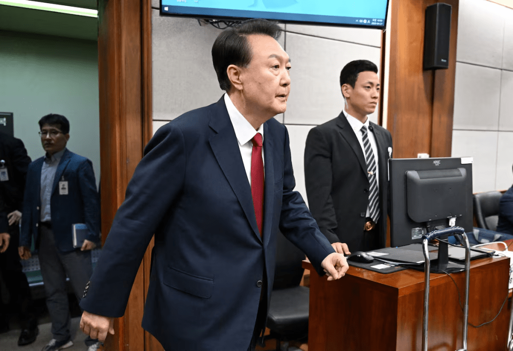 South Korea's former president Yoon Suk Yeol arrives to attend his criminal trial on insurrection charges at a courtroom of the Seoul Central District Court in Seoul on April 21, 2025. JUNG YEON-JE/Pool via REUTERS/File Photo 