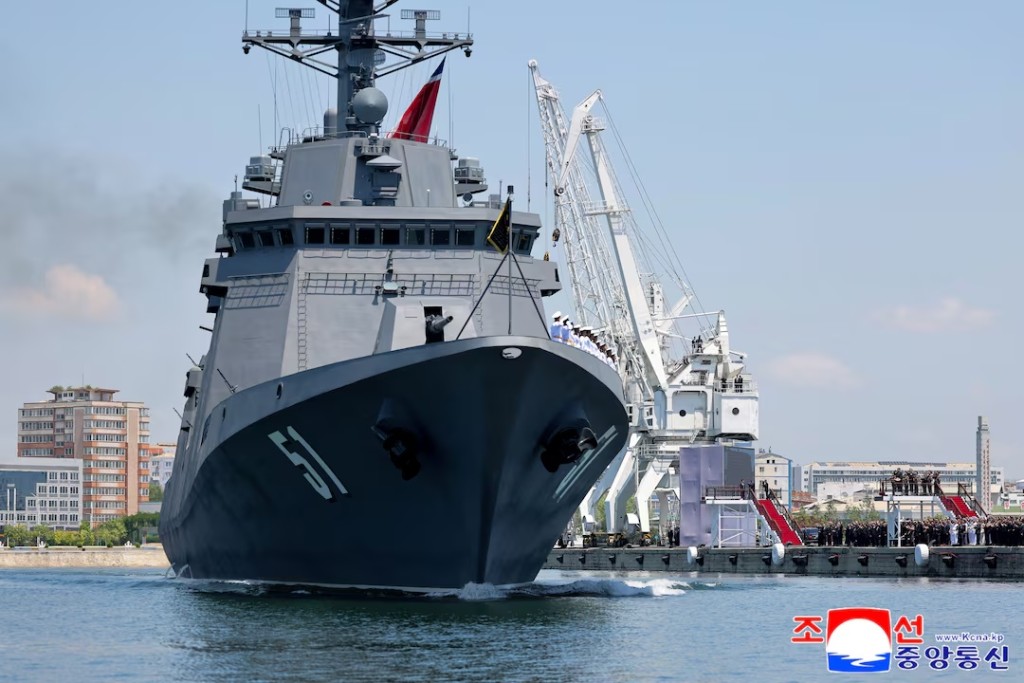 North Korean leader Kim Jong Un attends the commissioning ceremony of the new multipurpose destroyer Choe Hyon at Nampho port, North Korea, June 23, 2026, in this picture released by North Korea's official Korean Central News Agency. KCNA via REUTERS