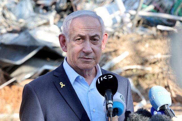 Israel's Prime Minister Benjamin Netanyahu gives a statement during a visit to the site of the Weizmann Institute of Science, which was hit by an Iranian missile barrage, in the central city of Rehovot, Israel June 20, 2025. JACK GUEZ/Pool via REUTERS/File Photo 
