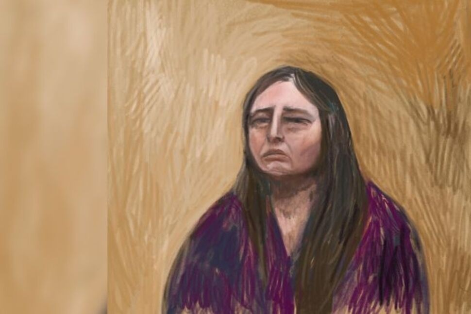 A court sketch drawn from a video link shows Erin Patterson, an Australian woman accused of murdering three of her estranged husband's elderly relatives with a meal laced with poisonous mushrooms, appearing as a witness for her own defense, at the Latrobe Valley Magistrates' Court in Morwell, Australia, June 2, 2025. AAP/via REUTERS