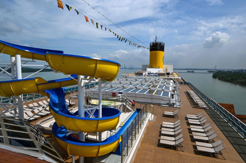 A view of the open deck of the Costa Serena cruise ship that will house athletes. AFP