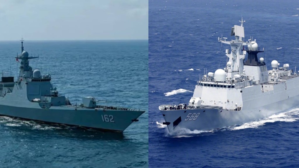 PLA guided-missile destroyer Nanning (L) and guided-missile frigate Hengyang (R)