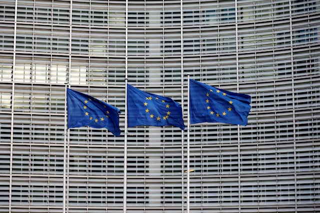 European Union flags flutter outside the EU Commission headquarters in Brussels, Belgium, January 18, 2018. REUTERS/Francois Lenoir/File Photo